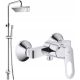 Wall-mounted Omnires UNI Chrome + single-lever wall shower mixer Grohe BauLoop Chrome