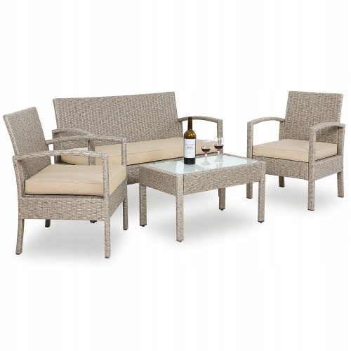 A set of garden and patio furniture Casaria Technorattan garden furniture set, beige, 7 pieces.