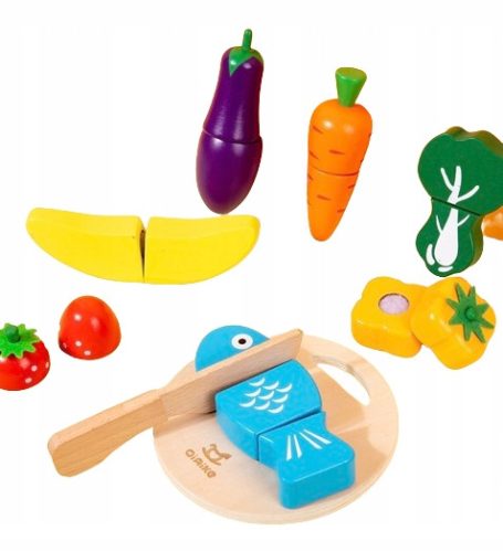  Wooden Vegetable and Fruit Set with Velcro for Chopping + Knife Board XXL 13 pcs