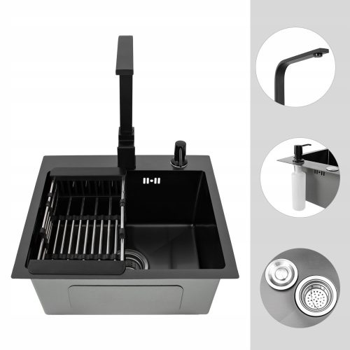 The sink is made of black steel
