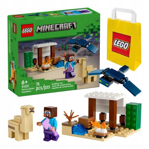  LEGO Minecraft 21251 Steve's Desert Expedition + LEGO Paper Bag 6315786 yellow 24x8x18 cm