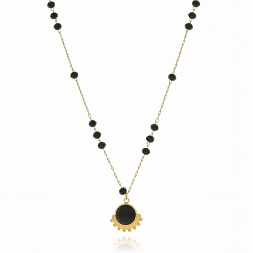  Necklace gift surgical steel with stone medallion onyx beads