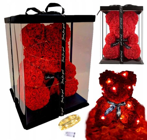 Scented Large Bear with Roses, Red LED Gift Box, 40 cm