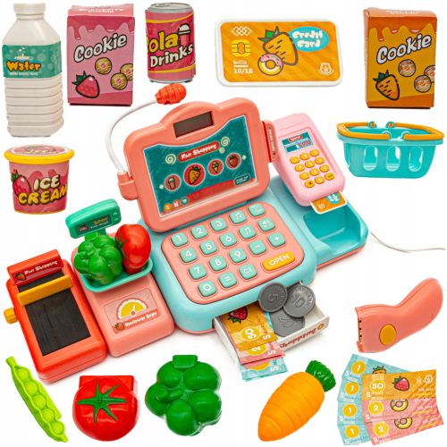 TOY Cash Register for Kids LEARNING ENGLISH Scale Basket Microphone