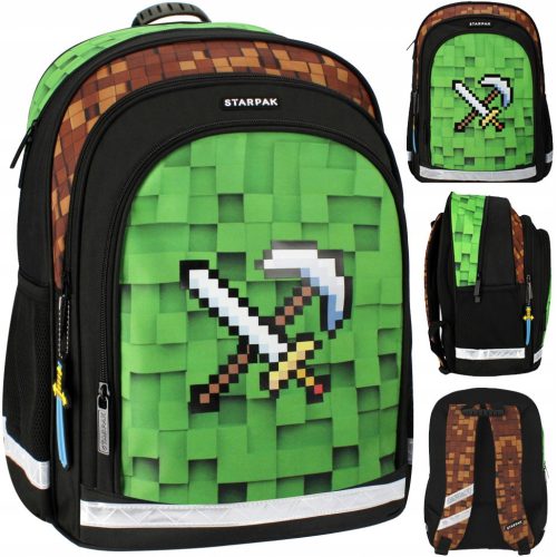  Starpak Multi-Compartment School Backpack, Black, Brown and Beige Tones, Green Tones, 20 l