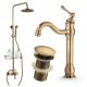 BATHROOM SET STANDING RETRO WASHBASIN FAPPER, BRASS, SHOWER PLUG