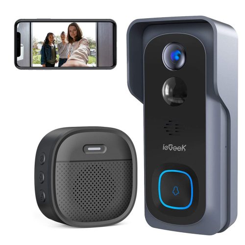 WIRELESS DOORBELL CAMERA VIDEO SPEAKER WIFI 2K 3MP 1296P IP65 Black