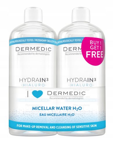 Hydrain3 Hialuro Micellar Water H2O 2x500ml - Gentle & Hydrating Makeup Remover