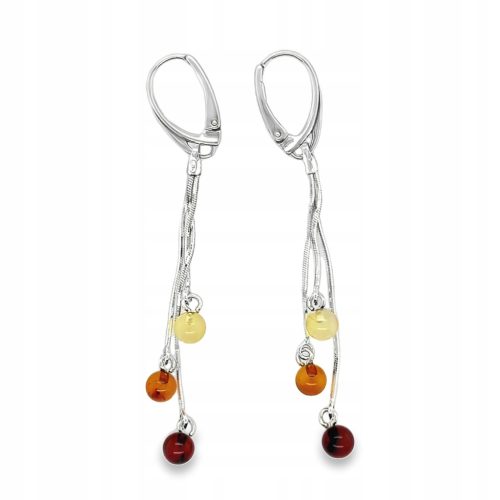  Earrings amber silver hanging long BALL