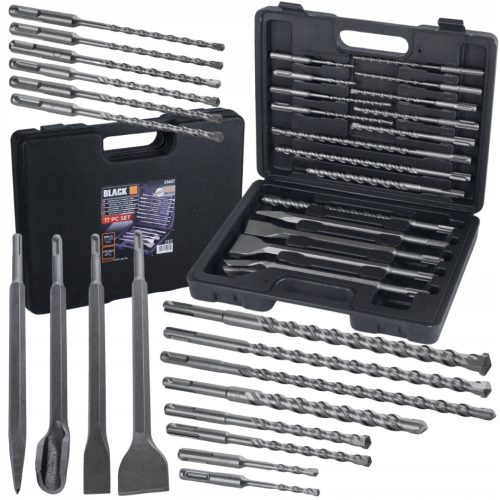 DRILL AND CHISEL SET SDS PLUS SDS+ IN CASE 17 PIECES BLACK