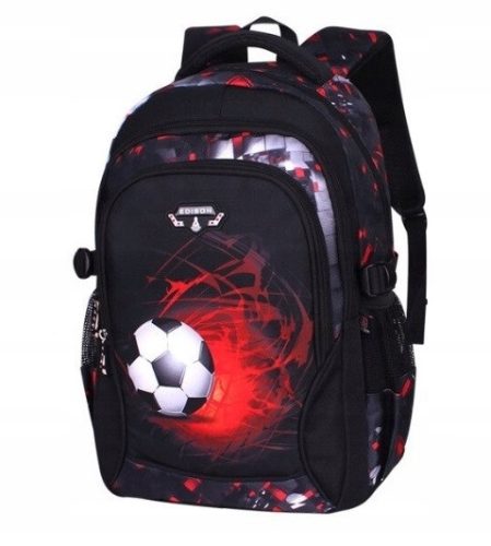  K&M school backpack with multiple compartments, black, red tones