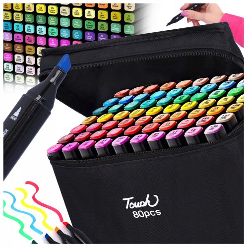  Alcohol touch markers, double-sided markers, set of 80 + bag, colorful