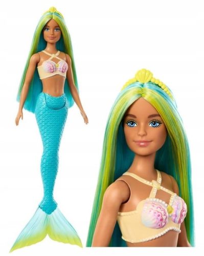  BARBIE MERMAID DOLL, turquoise tail, turquoise and yellow hair HRR03