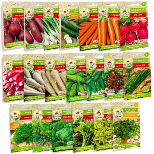  VEGETABLE SEED SET 20 PIECES CUCUMBERS CARROTS PARSLEY BEETROOT ONION TOMATO