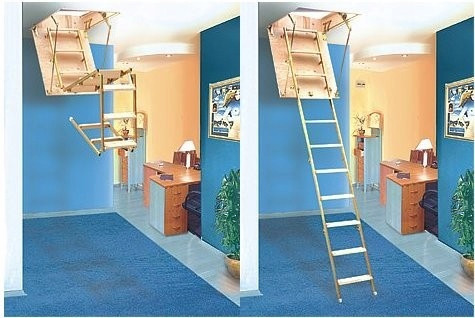 MYZYK wooden attic ladder 80 x 80 cm, maximum height 260 cm