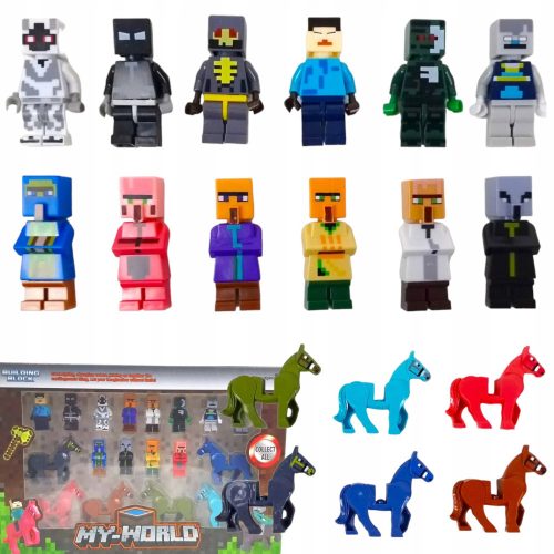  MINECRAFT SET WITH 18 FIGURES + HORSE BLOCKS GAME FIGURES ACCESSORIES 18in1