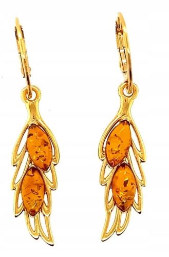  Gold-plated silver earrings long hanging with amber English leaf FILM