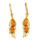  Gold-plated silver earrings long hanging with amber English leaf FILM