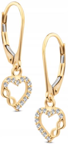  BEAUTIFUL GOLD HANGING EARRINGS WITH HEARTS AND INFINITY 14KT 585