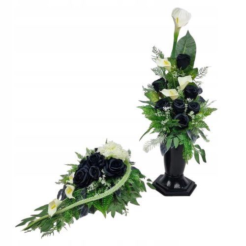 CALLIES HORTENSE ROSES black 1040.5 Centerpiece + Bouquet SET for Grave Cemetery