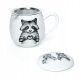  Set - porcelain mug, tea infuser + lid, raccoon and sloth as a gift