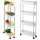 Bathroom Shelves Bathroom and Kitchen Shelf on Wheels, Narrow Bookcase with 4 Tiers, White