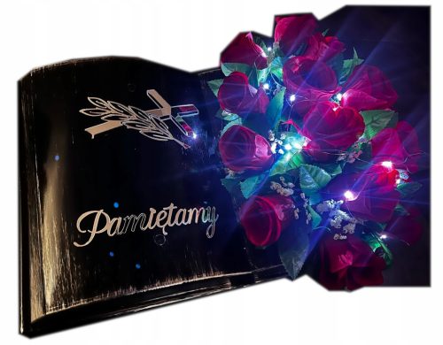  BOOK for grave LED decoration RED ROSES BOOK black with silver letters