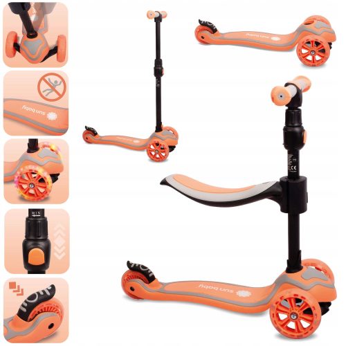  Balance Bike, Scooter, Skateboard Flash 3 in 1 with LED Wheels – Peach