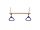 Wooden trapeze bar with triangular blue hoops