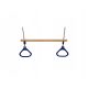 Wooden trapeze bar with triangular blue hoops