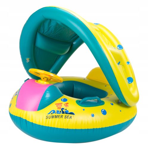 INFLATABLE WHEEL WITH VISOR FOR CHILDREN, MATTRESS WITH STEERING WHEEL, SEAT, HORN