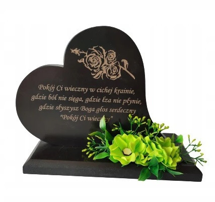  Small heart on a monument, statuette with stand, black flowers, ANY ENGRAVING