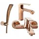 Valvex Aurora rose gold wall-mounted bath and shower mixer white + Valvex ROSE GOLD free-standing washbasin mixer gold