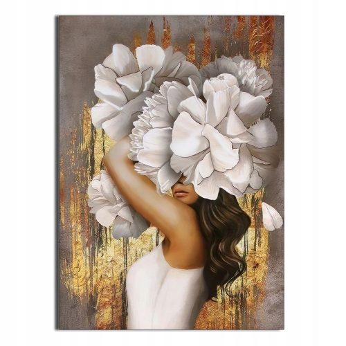 Pictures on the wall 1x PICTURE WOMAN WITH FLOWERS ON HER HEAD GOLD GLAMOUR 100x140