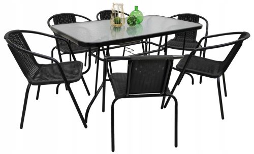 Tables et chaises de jardin pour terrasse, salon de jardin en métal contrasté BERGOMO noir, 7 pièces.