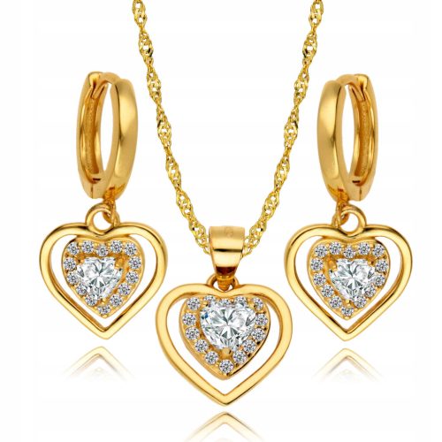  Gold Set 925 Hanging Diamond Hearts Engraving