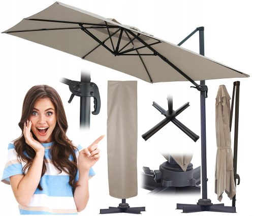 Parasol for terrace and garden - Carruzzo umbrella with boom, beige and brown, 420 x 260 cm