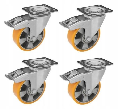 Wheels 4 pieces, diameter 125 mm, wheels up to 1200 kg/4 trolley wheels, aluminum-polyurethane