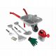 Toy set of a little gardener with a wheelbarrow