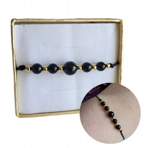  Black tourmaline bracelet silver 925 on a string black adjustable