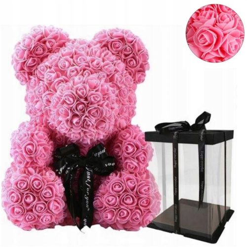 Teddy bear with roses 40 cm pink with bow GIFT + ETERNAL ROSE IN GLASS VALENTINE'S DAY GIFTS