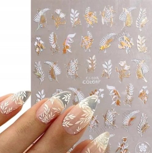  GOLD NAIL STICKERS FOR DECORATION HYBRID LEAVES FLOWERS