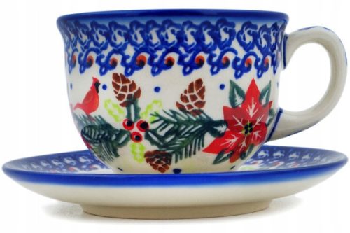 Cup and saucer for coffee and tea Ceramika Bolesławiec cup, stoneware, 200 ml