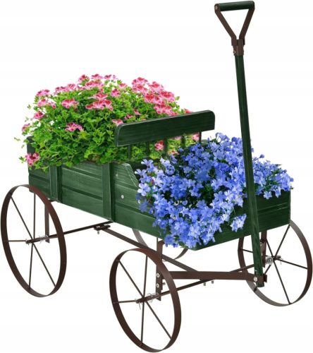  Green wooden plant trolley, garden decoration