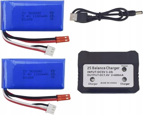  Set of 2 batteries 7.4V 1100mAh Charger WLtoys A949, A959, A969, A979, K929