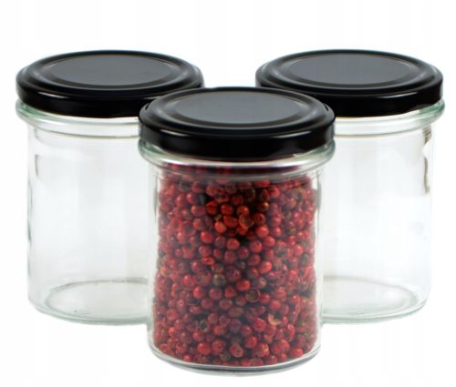 Food Container Jars 200 ml 9.2x6.3 cm transparent and black 12 pieces