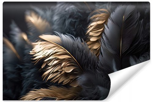 Photo wallpaper Black and gold feathers 3D effect Glamour style Abstraction 450x300