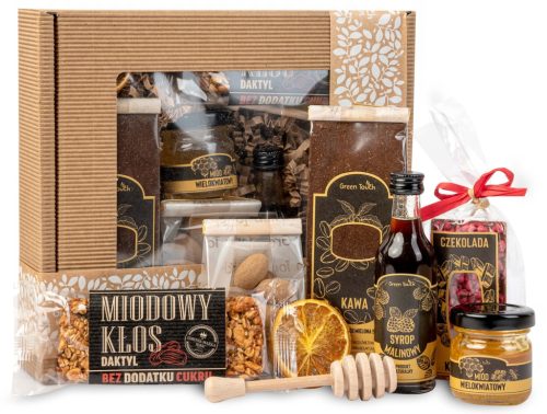 BOX GIFT SET gift coffee honey syrup chocolate bar almonds KRAFT