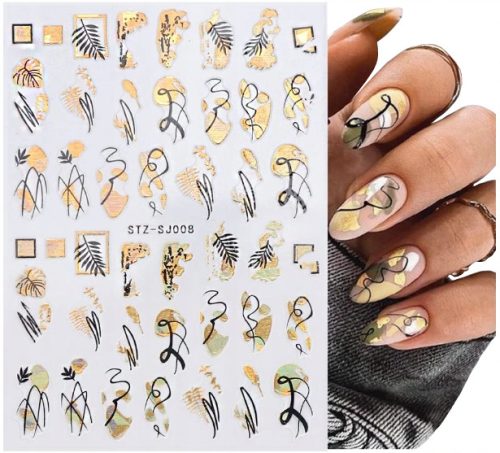  GOLD NAIL STICKERS FOR MANICURE LEAVES PLANTS ABSTRACTION STZ-SJ008