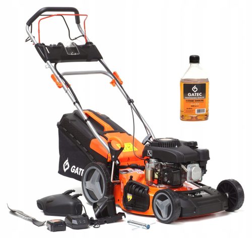  GATEC petrol lawn mower with basket, 150 cm³ capacity. Basket 55 l, cutting width 46 cm